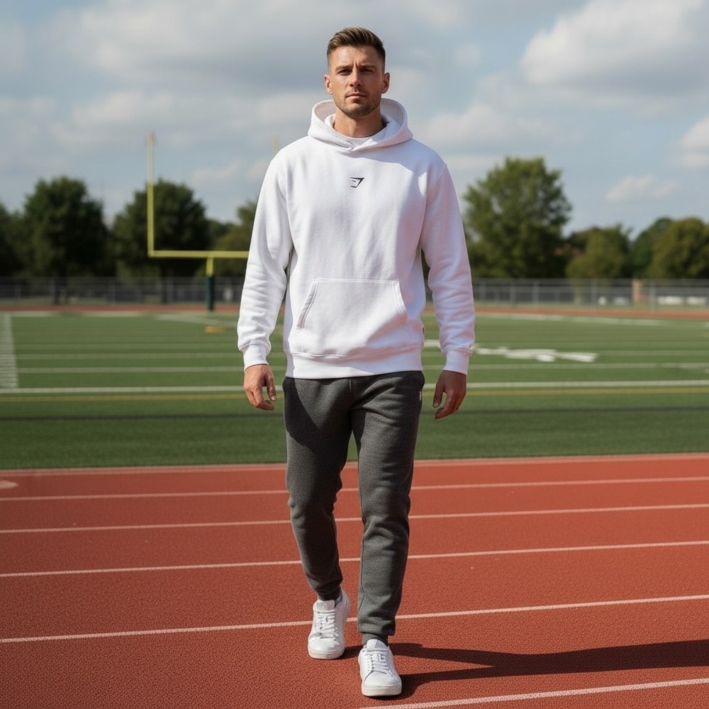 Gymshark Mens Crest Pullover Hoodie White‎ XS GLPO4431-WH Fleece Activewear